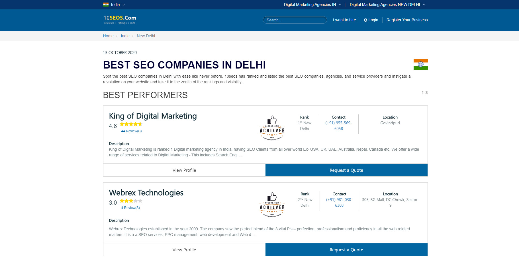 Top Ranking in 10seos Delhi